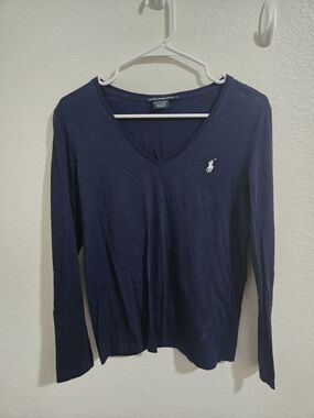 Ralph Lauren Sports | Navy V-Neck Long Sleeve Tee with Polo Pony